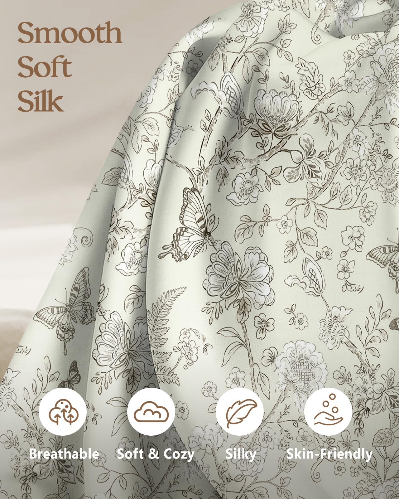 Miss Adola Silk Pillowcase 2 Pack - Pillow Cases 20" x 30" Queen Size Set of 2 for Hair and Skin Smooth Soft Breathable with Hidden Cute Zipper Cooling Pillow Covers for Sleeping, Butterfly