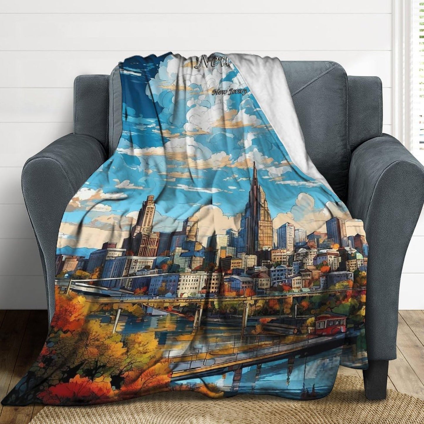 Newark New Jersey City Skyline Landscape Abstract Blanket Soft Flannel Lightweight Blanket Outdoor Travel Carry Living Room Bedroom Sofa Decoration Gifts 40x50 Inch