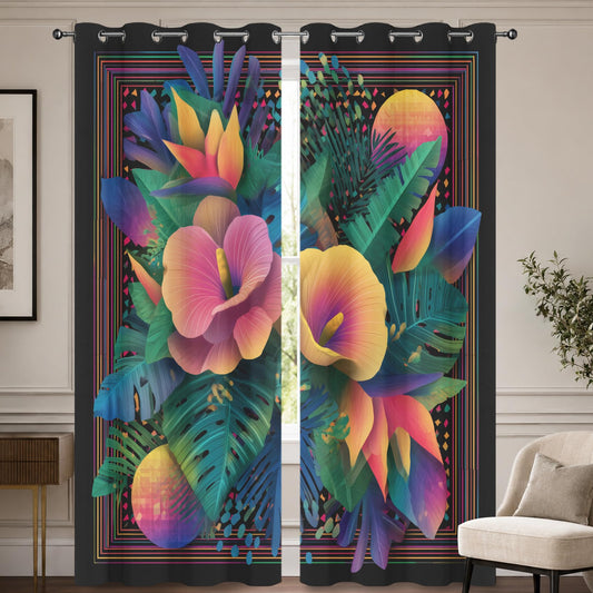 Neon Tropical Blackout Curtains for Bedroom 84 inch Long, Flower Plant Patterned Curtain Thermal Insulated Room Darkening Window Drapes for Living Room 2 Panels cc146ll1Y