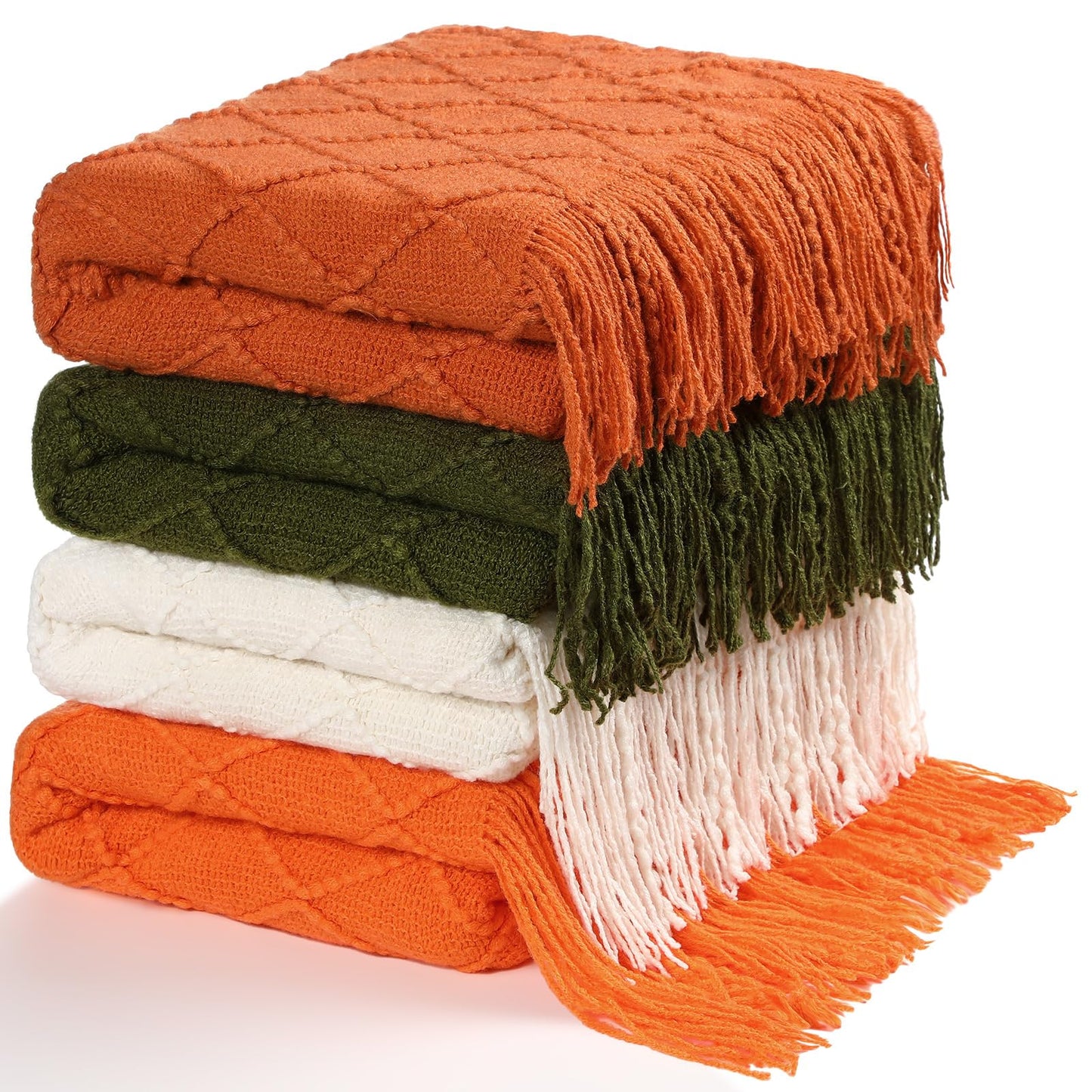 Drydiet 4 Packs Knitted Throw Blanket Soft Throw Blanket with Tassel for Bed and Couch 50" x 60" Decorative Throw Blanket King Knit Blanket for Living Room Home Farmhouse Bed Sofa Decor (Morandi)