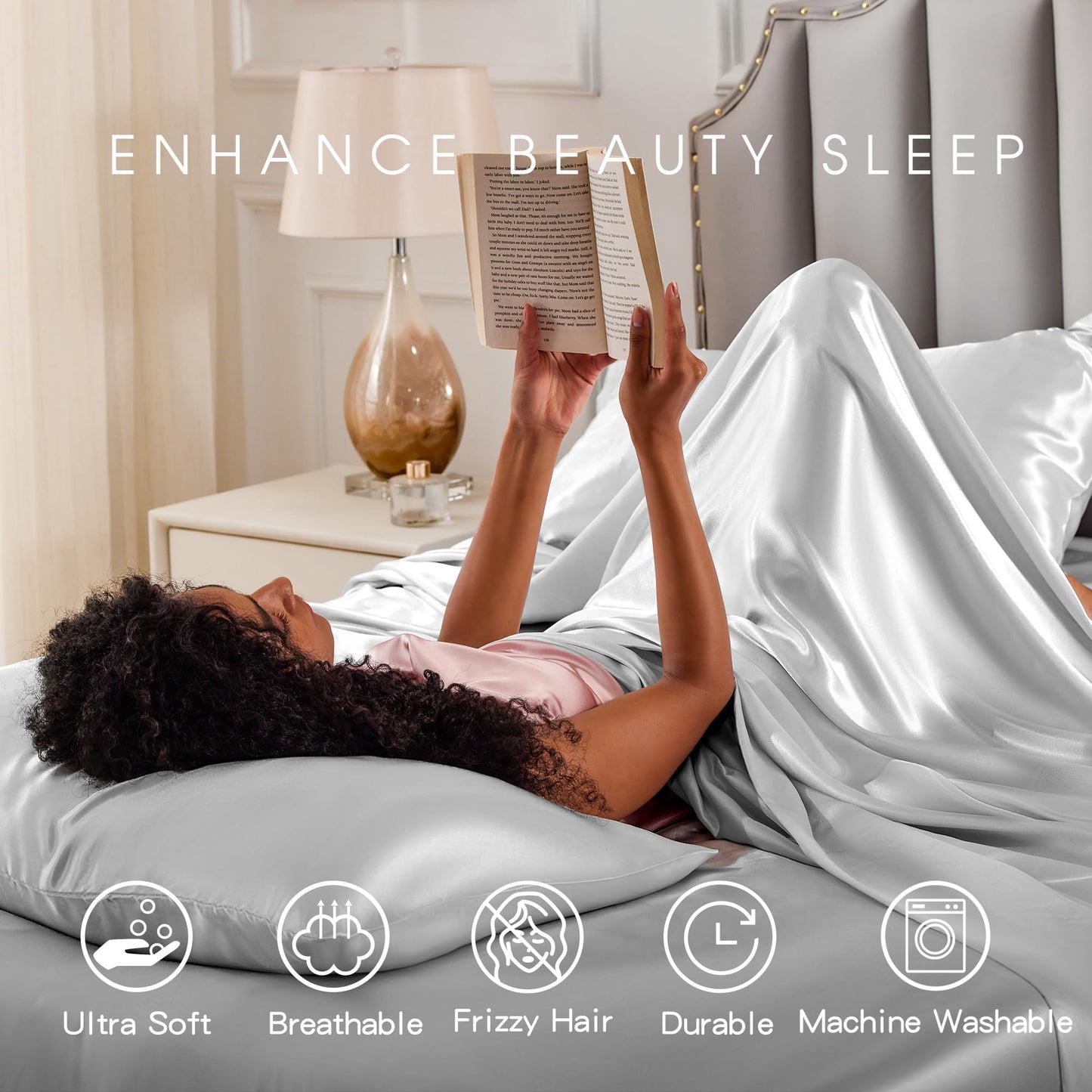 FreshCulture Satin Sheets Full Size - 4 Piece Luxury Soft Silky Full Size Bed Sheets, Similar to Silk Bed Sheet Set with 1 Deep Pocket Fitted Sheet, 1 Flat Sheet & 2 Pillowcases (Silver Grey)