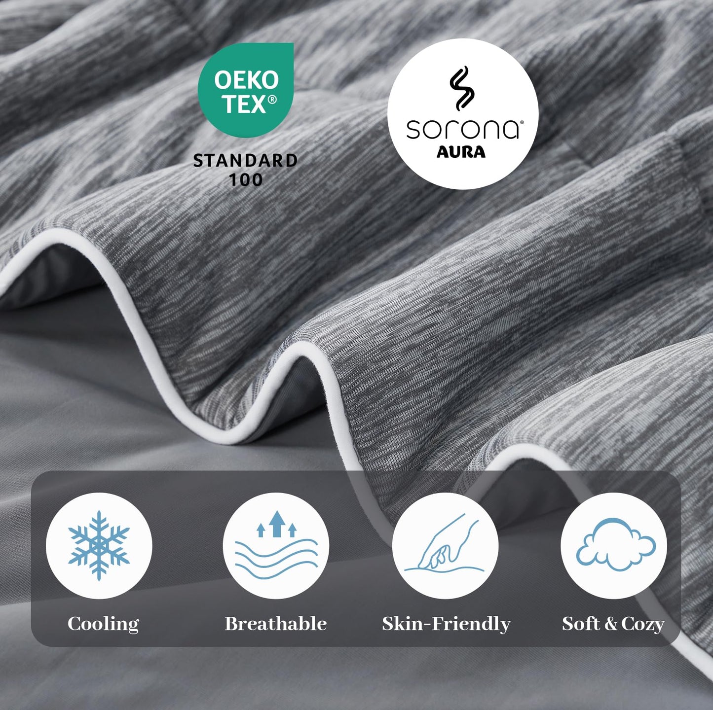 Amélie Home Cooling Comforter Queen Size, Dual-Sided Lightweight Cooling Blanket for Hot Sleepers, Q-Max 0.43 Breathable Cooling Quilt for Night Sweats, 90" x 90", Heather Charcoal Grey