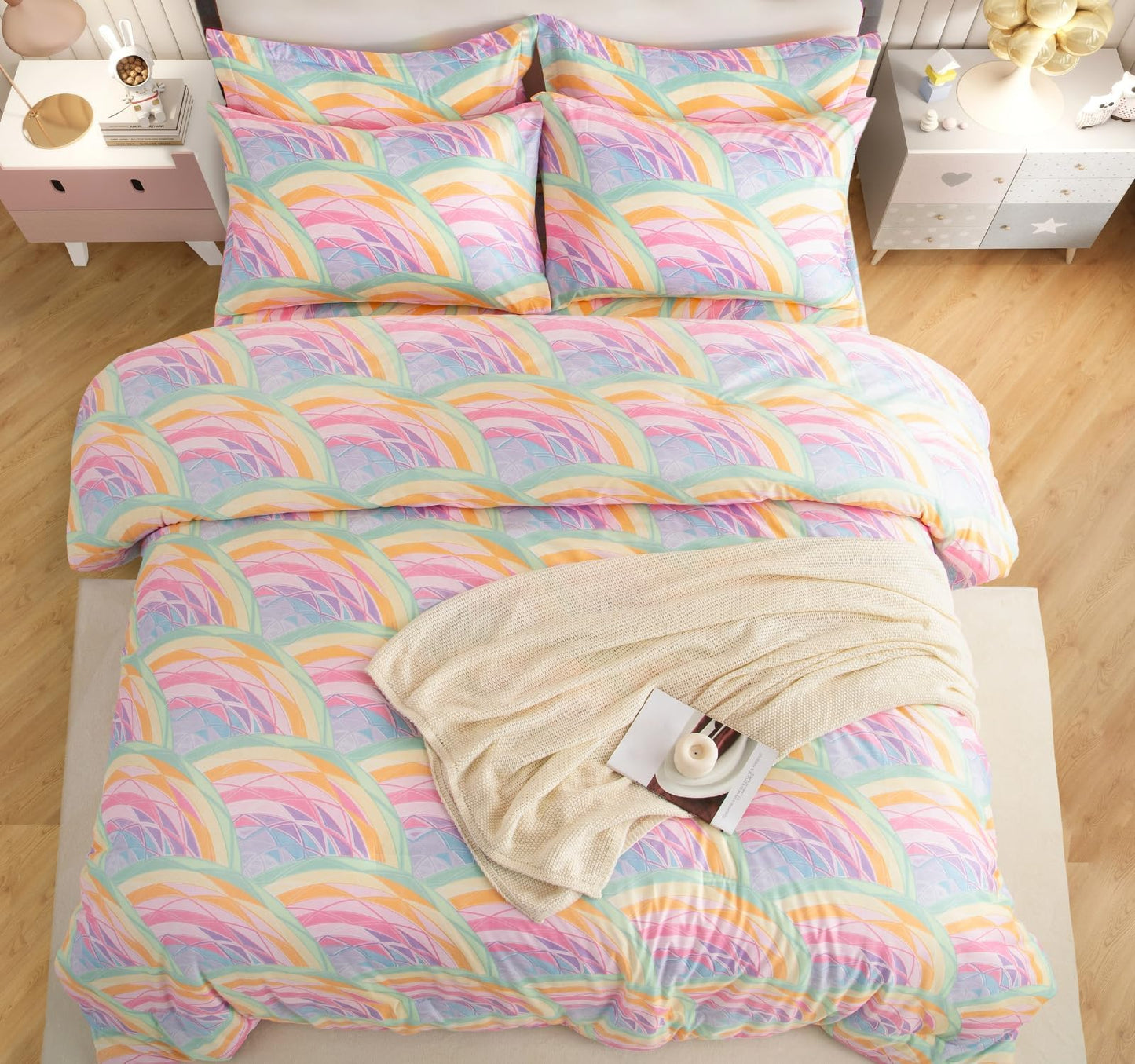 SDY 7 Piece Comforter Set,Soft Bedding Set for Girls，Boys and Kids,All Season Bedding with 1Comforter,1FittedSheet，1FlatSheet，2Pillowcases&PillowShams（Rainbow,Twin