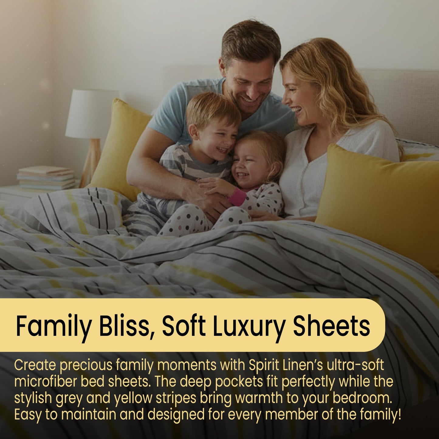 Spirit Linen home 6-Piece Queen Size Bed Sheet Set - Deep Pocket, Striped Pattern, Soft and Breathable Bed Sheets, Microfiber Material, Includes 1 Fitted, 1 Flat, 4 Pillowcases - Grey/Yellow Stripe