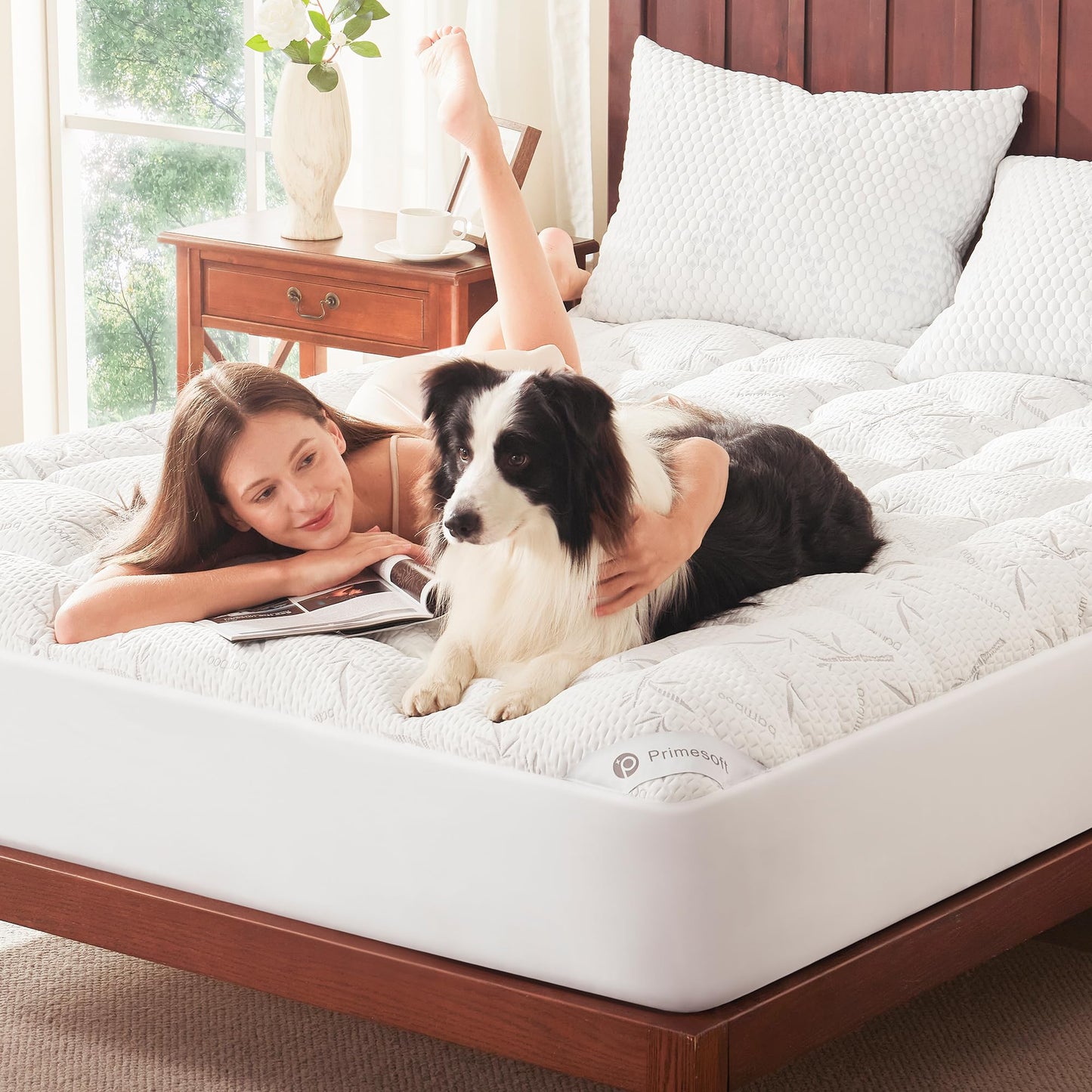 PRIMESOFT 100% Waterproof Queen Size Mattress Topper, Thick Pillow Top Mattress Pad，Up to 21 Inch Deep Pocket,Soft Breathable Mattress Pad for Back Pain, Protector Cover(White)