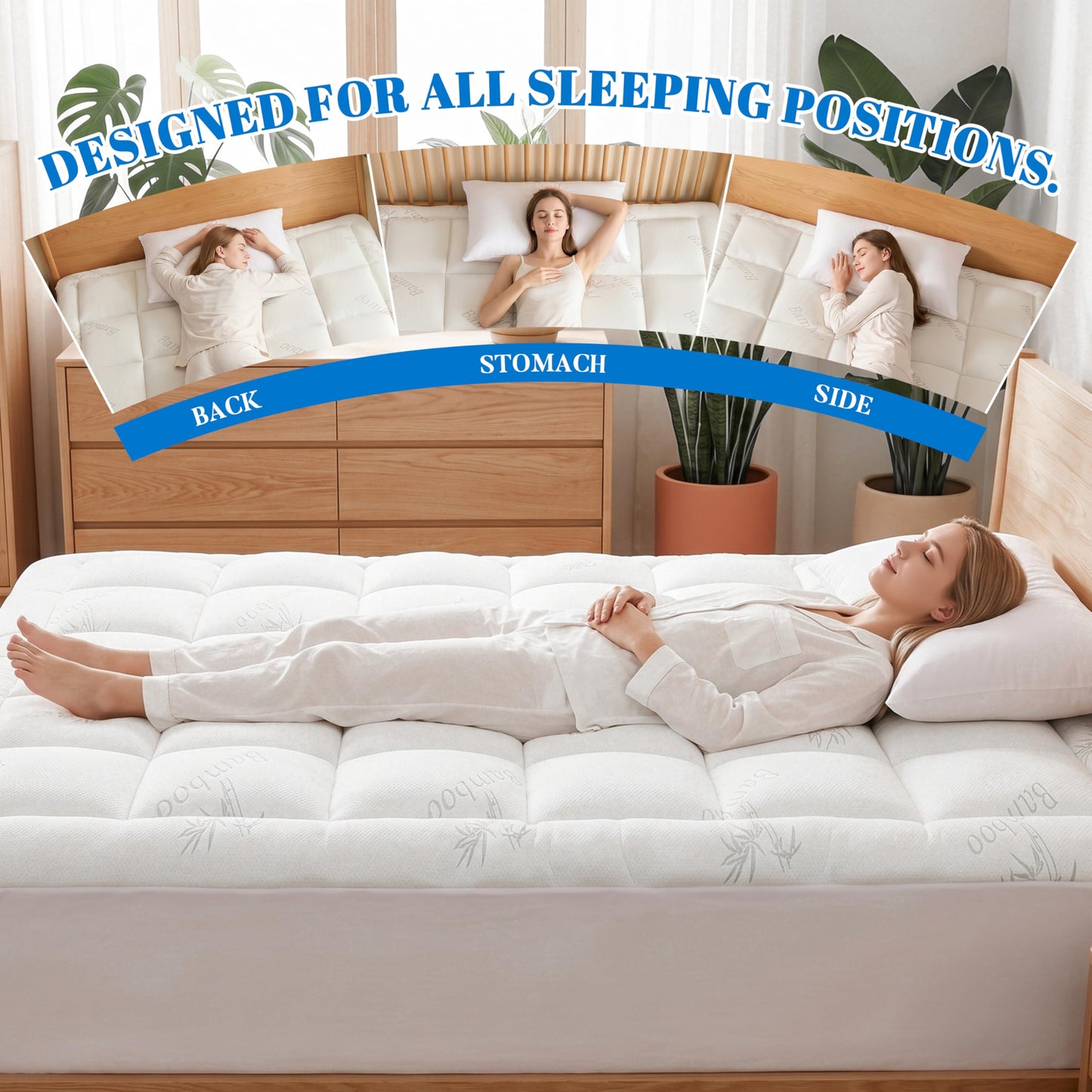 Ubauba 100% Waterproof King Size Mattress Topper, Viscose Made from Bamboo Pillow Top Mattress Protector for Back Pain Relief, Breathable Cooling Mattress Pad for Hot Sleeper, 8-21 Inch Deep Pocket