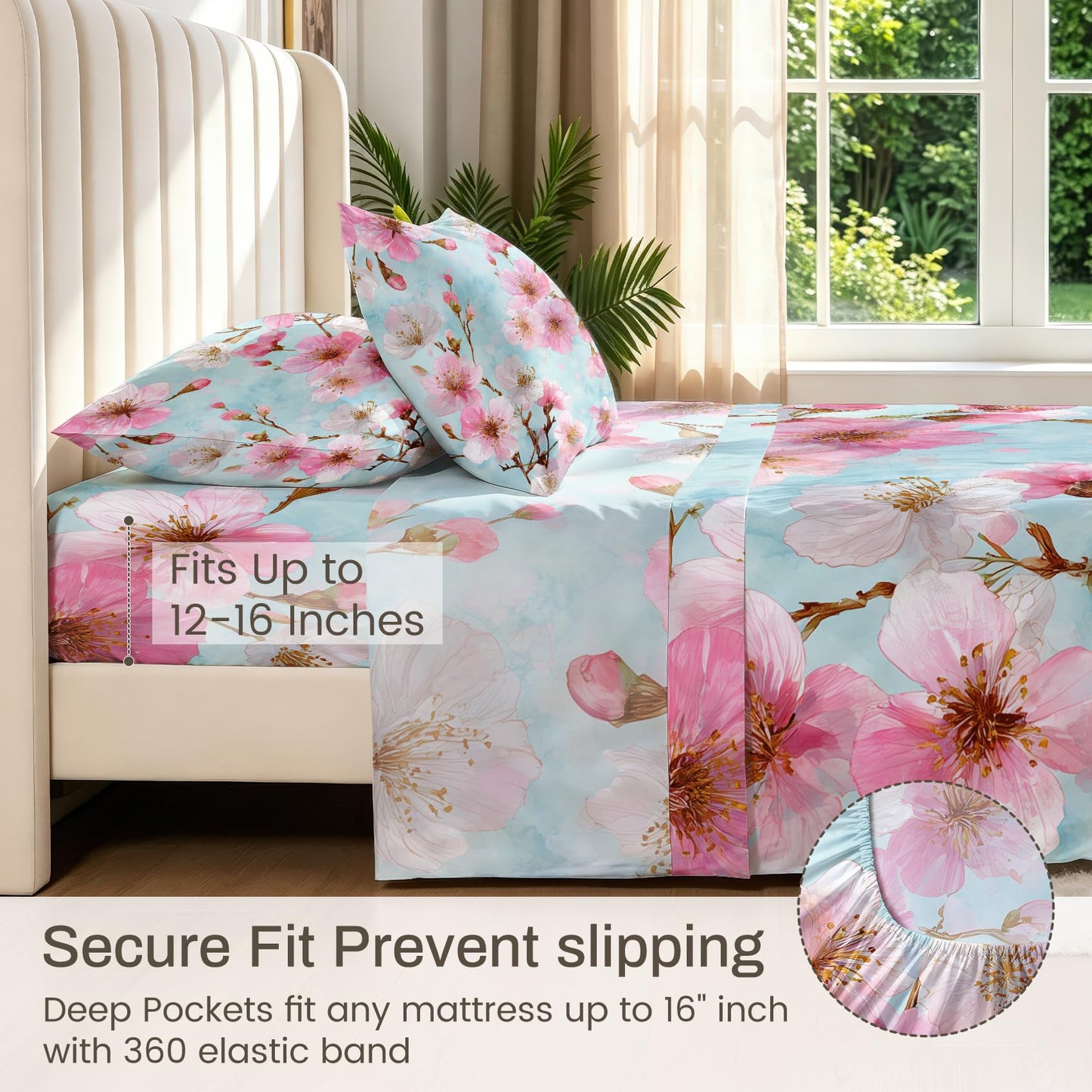 Cherry Blossom Full Bedding Set Spring Floral Sheet Sets