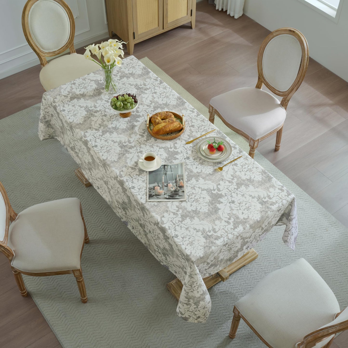 Rectangle Tablecloth 60" x 102" 100% Waterproof Fabric — Wipe-Clean, Tear-Proof Decorative Table Cover for Indoor & Outdoor Dining Elegant Patterns for Kitchens, Dining Rooms, Damask
