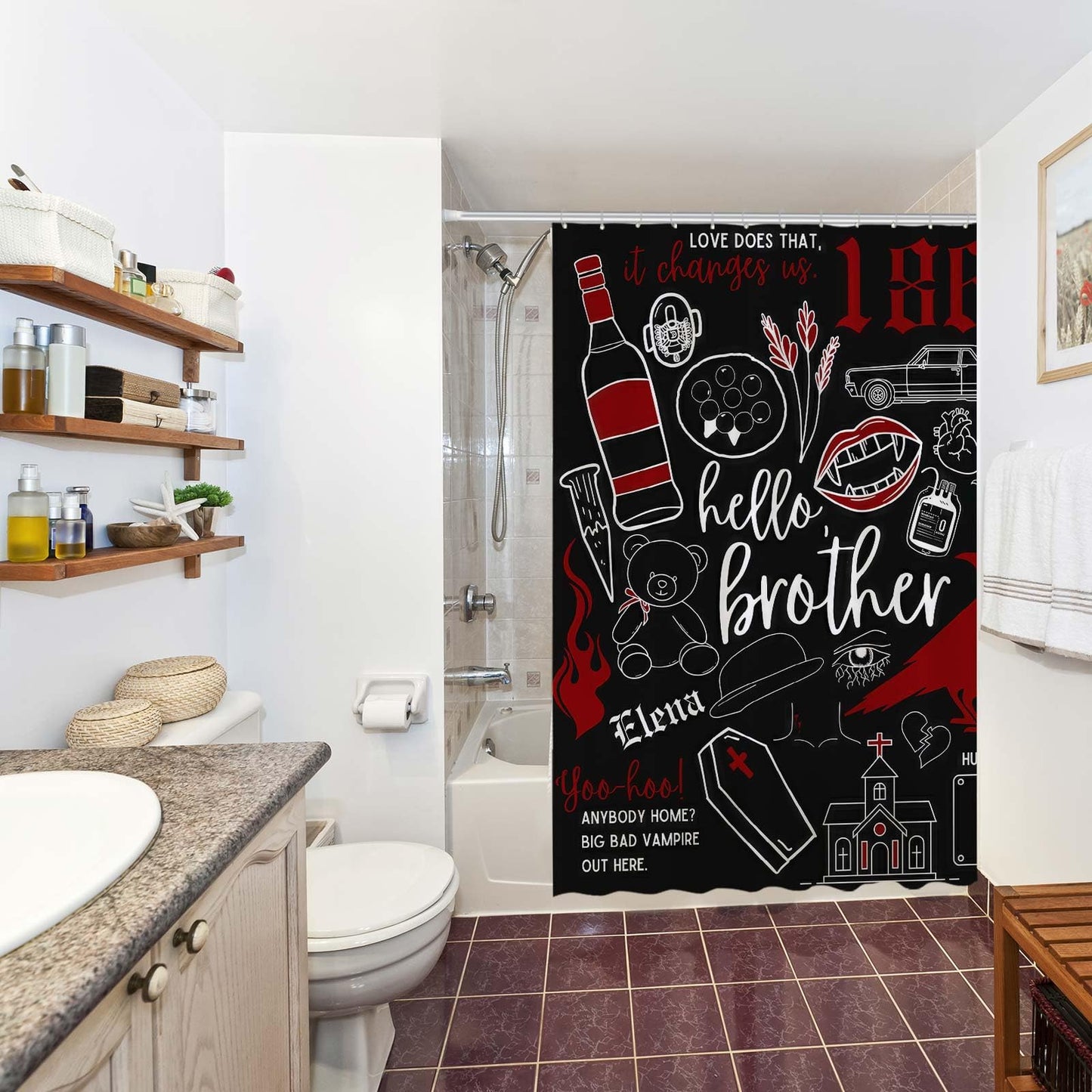 Funnytree Vampire Shower Curtain, Mystic Bathroom Decor, Waterproof Fabric Durable Easy Care Washable, 72"X72"(Hooks Not Included) SC00154-002