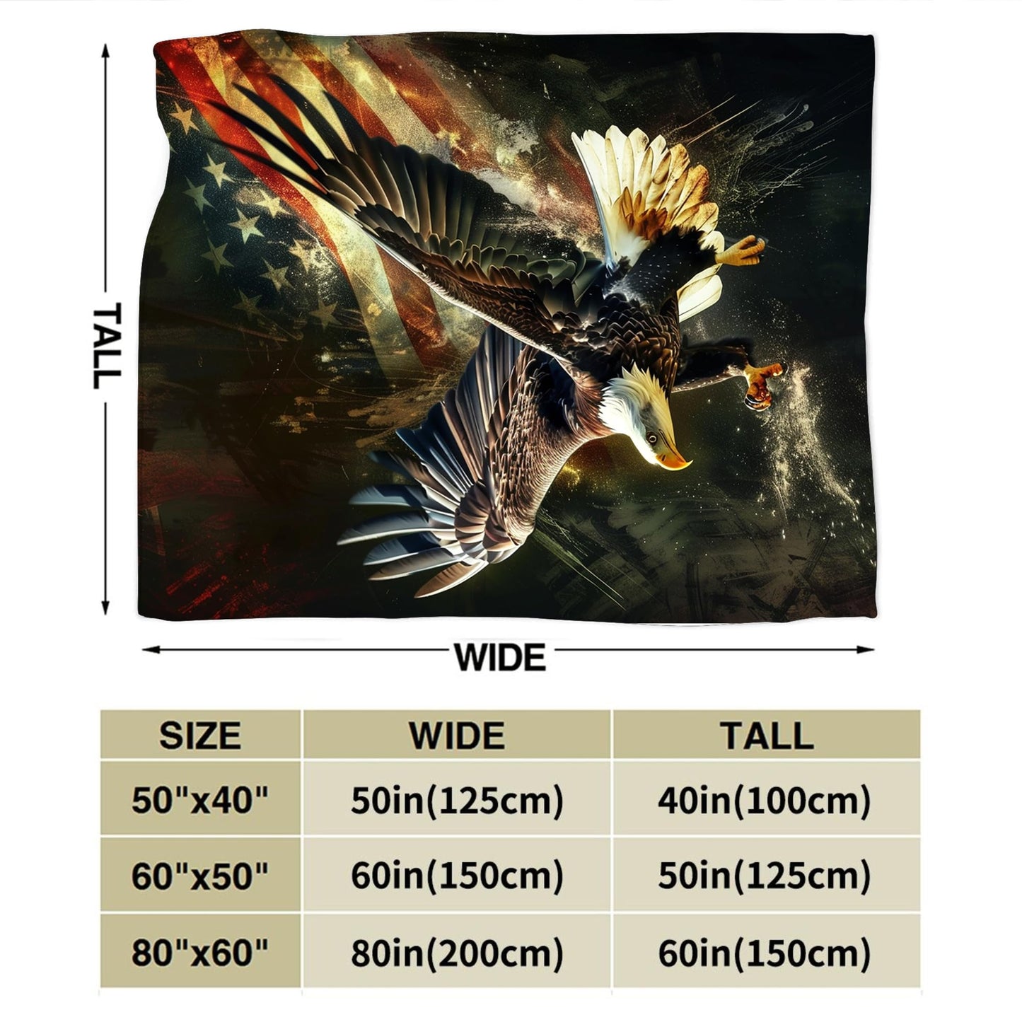 American Eagle Bald Eagle Throw Blanket and Decor With American Flag Design for All Ages - Soft Warm Cozy Fleece for Couch, Sofa, Bed 50"x40"