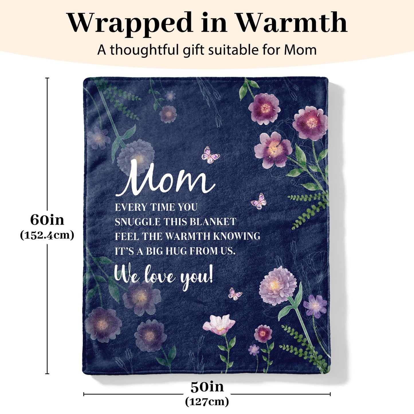 Silkwishes Gifts for Mom Mothers Day Birthday Gifts for Mom Blanket, Moms Gifts from Daughter Son, for Mother Gifts Mommy Blanket 60" x 50" Blue with Purple Flower