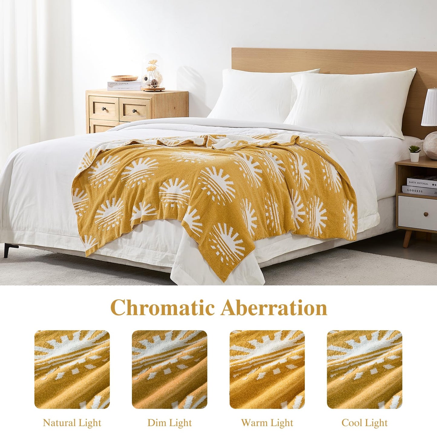 Cozzenity Throw Blanket, Chenille Microfiber Blankets for Couch, Soft Cozy Fluffy Warm Knitted Sunset Blanket for Sofa, Bed, Chair, Reversible Fuzzy Plush Lightweight Decorative Blanket, 50x60 inches