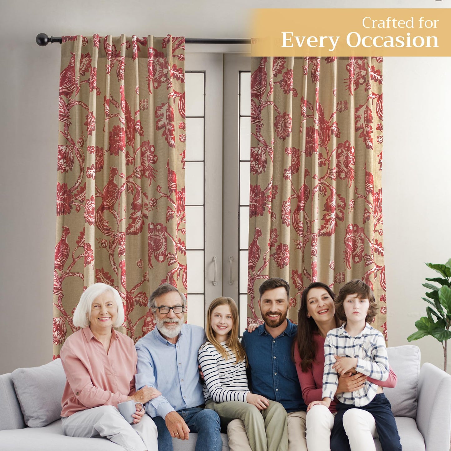 Maison d' Hermine Curtains for Living Room 100% Cotton 96 inch Length One Panel Light Filtering Curtains for Windows with Rod and Loop Pockets Spring Summer (Bowral, 50" W x 96" L)
