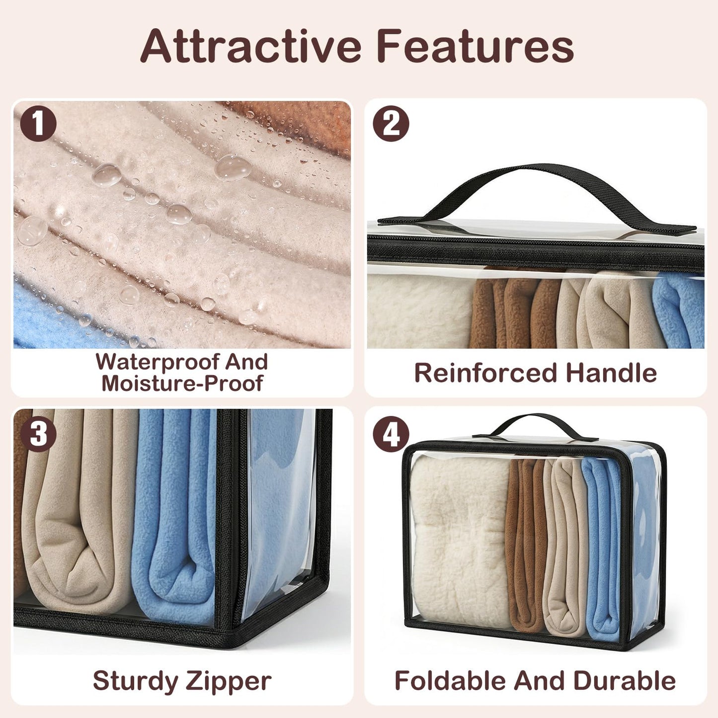6 Pack Large Clear Storage Bags & Packing Cubes, 33L Extra Large PVC Zippered Organizer with Handle for Travel, Blanket, Sweater, Clothing & Home Storage
