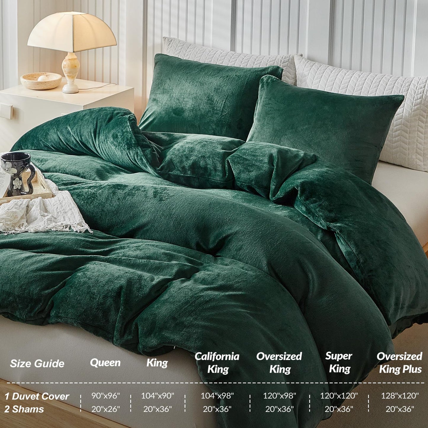 WARMDERN Emerald Green Velvet Duvet Cover Set Queen Size, Luxury Milk Velvet Bedding Duvet Cover with Zipper Closure, 3pcs Ultra Soft Duvet Covers for All Seasons, 90" x 90", Emerald Green