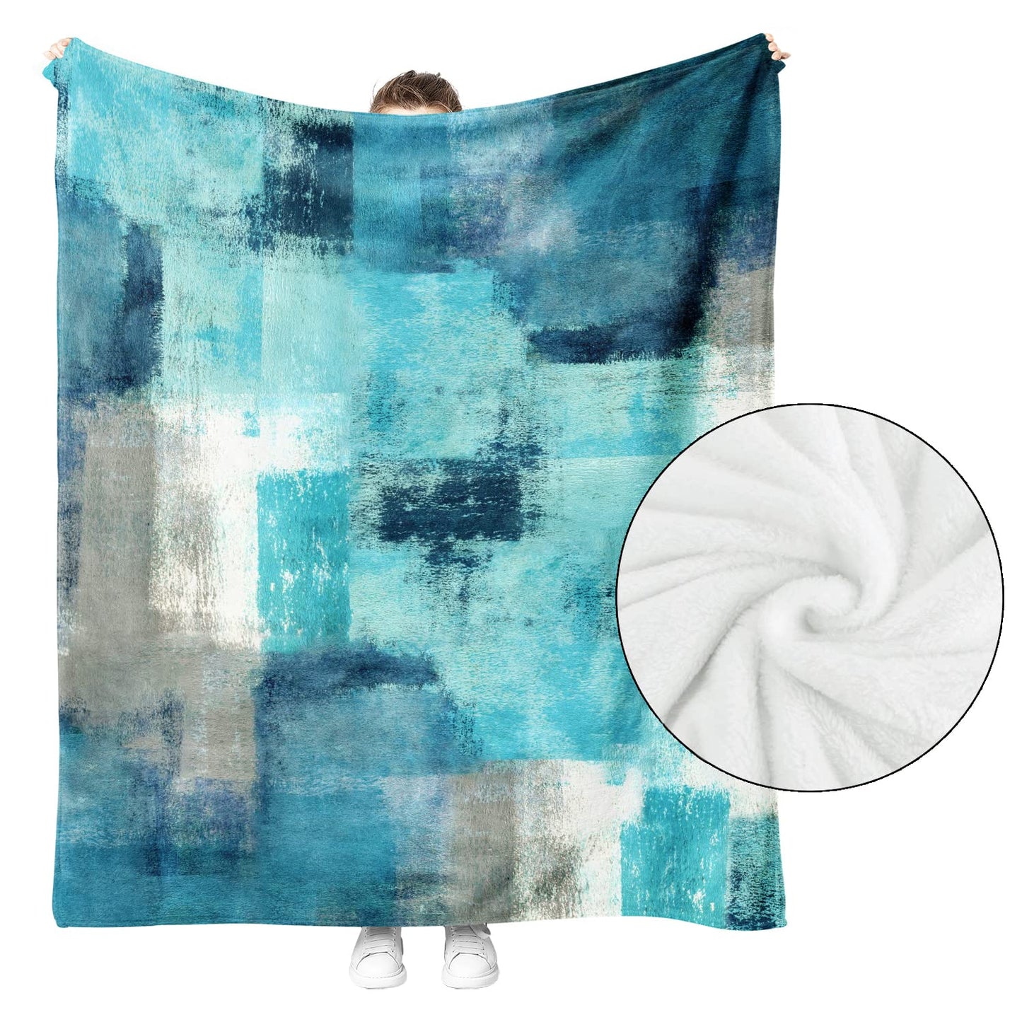 Teal Grey Throw Blanket Turquoise Abstract Art Ultra-Soft Cozy Fleece Blankets Lightweight Modern Flannel Blanket for Couch Sofa Bedding Home Decor (Turquoise Gray, 80" L x 60" W)