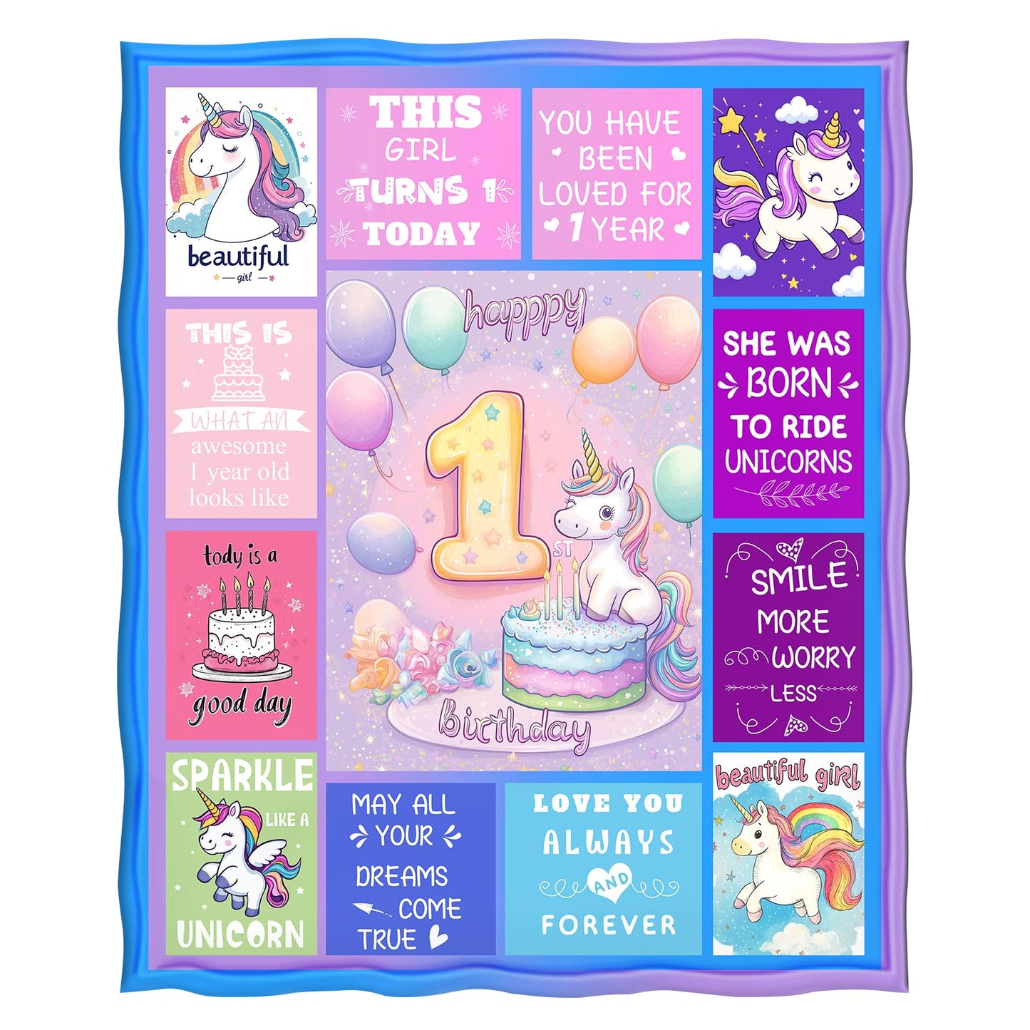 Levens 1 Year Old Girl Birthday Gift Blanket 50"x60" Gifts for One Year Old Kids Girls Baby First Birthday Throw Blankets Happy 1st Birthday Decorations Cute Unicorn Print Soft Flannel Blanket
