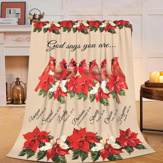 Cardinal Blanket God Says You are Throw Blanket Soft Warm Cozy Fuzzy Plush Red Birds Throw Blanket Gifts for Girls Women Cardinal Fleece Flannel Gift Blankets for Kids Adults 40"X50"