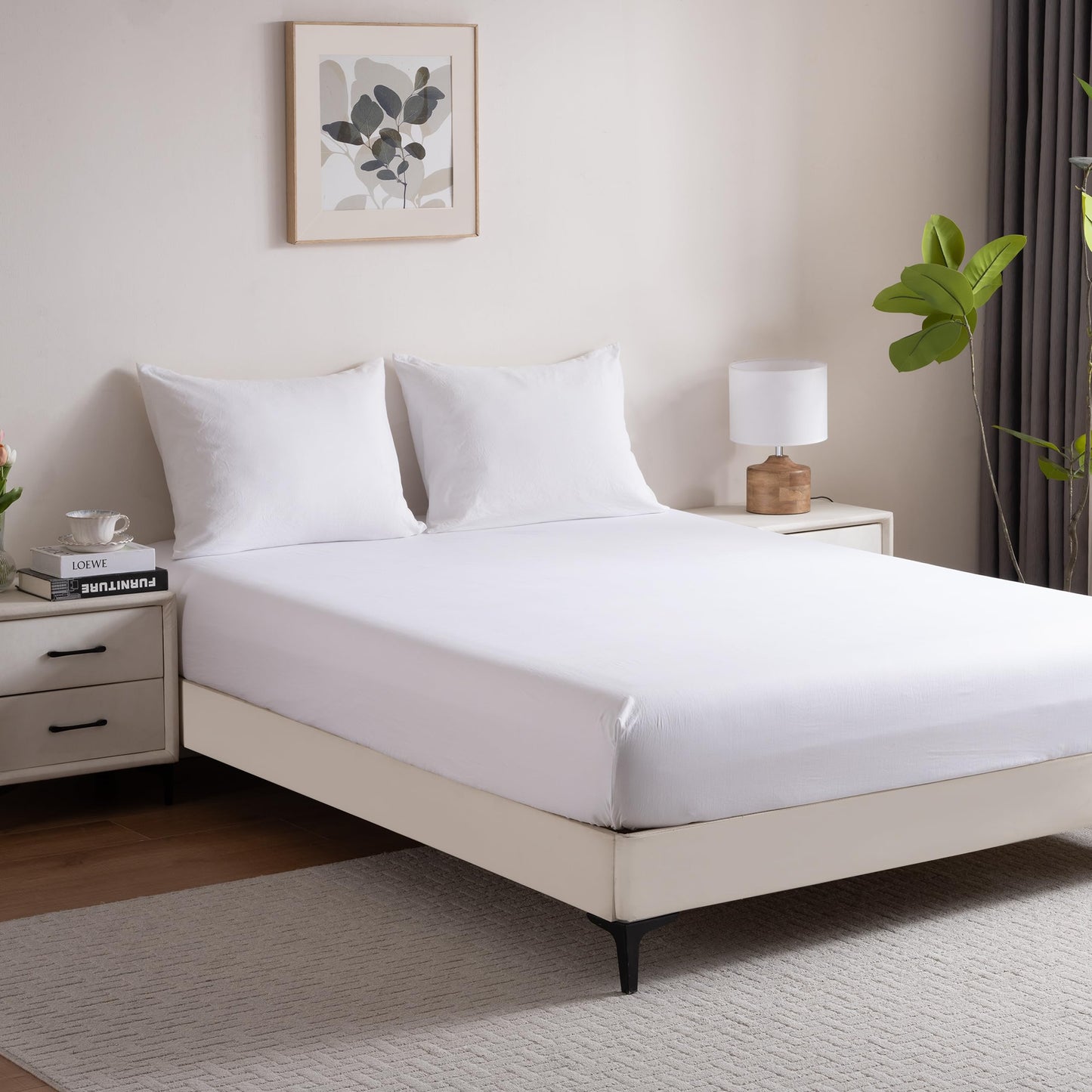 3 Piece Washed Ultra Soft Twin Bed Sheet Set,16inches Deep Pocket White Fitted Sheet Twin Size & Flat Sheet & Pillowcase, Prewashed Brushed Microfiber - Breathable, Fade Resistant,Easy Care