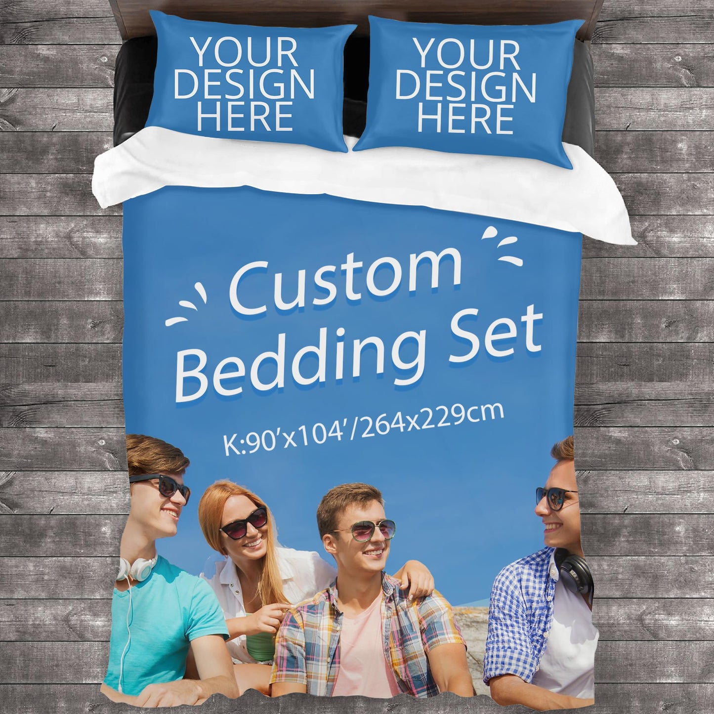 Custom Comforter Set Your Own Name Logo Text Personalized Cover Sets with 2 Pillowcases Customizable Gifts for Family 90'x104'/228x264cm