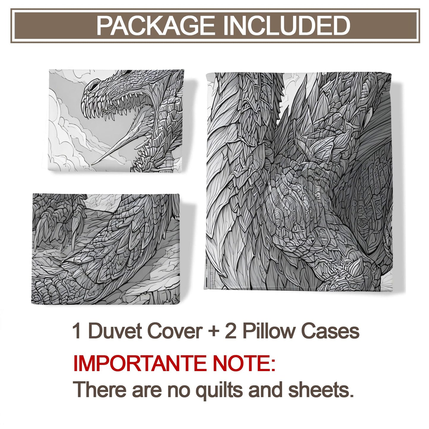 Dragon Duvet Cover Set Twin Size for Teen Boys Adult, Black and White Line Art Dragon Bedding Sets 3 Pieces Bedroom Decorative Bedspread for Men, Fantasy Art Animal Duvet Cover with 2 Pillowcases