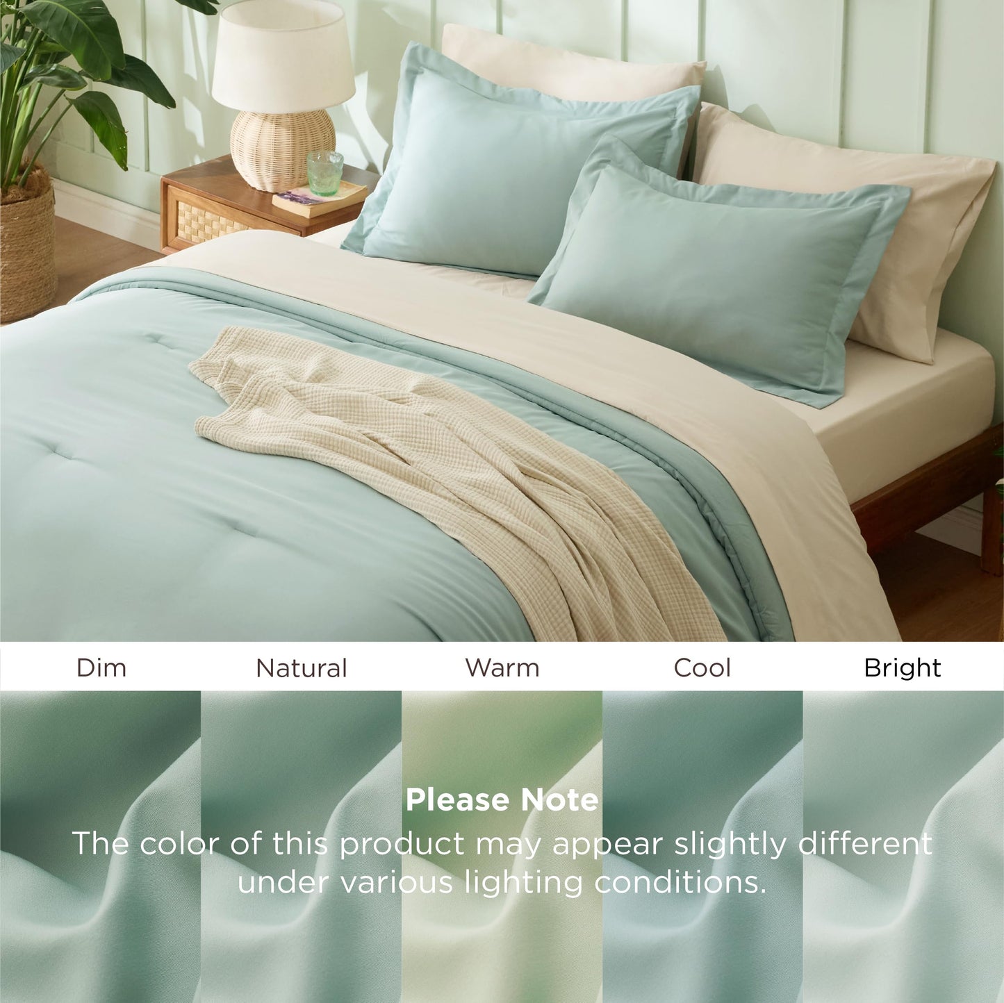 Bedsure King Size Comforter Set Sage Green, 7 Pieces Lightweight King Bedding Sets Boho, Bed in a Bag with Comforter, Sheets, Pillowcases & Shams, Contrasting Design