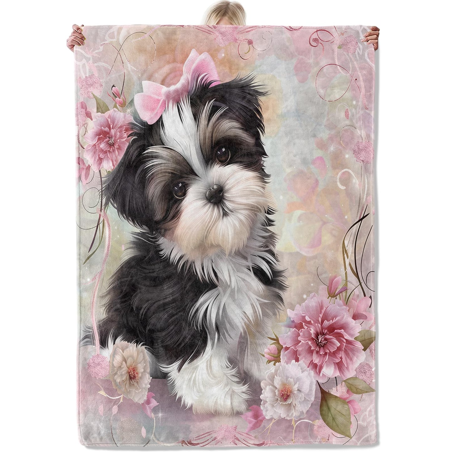 Aonimonis Shih Tzu Puppy Dog Throw Blanket Gifts for Women Adults Girls, Soft Fuzzy Warm Cozy Flannel Blankets for Bedroom, Travel, Couch, Home Decor 50x60 in