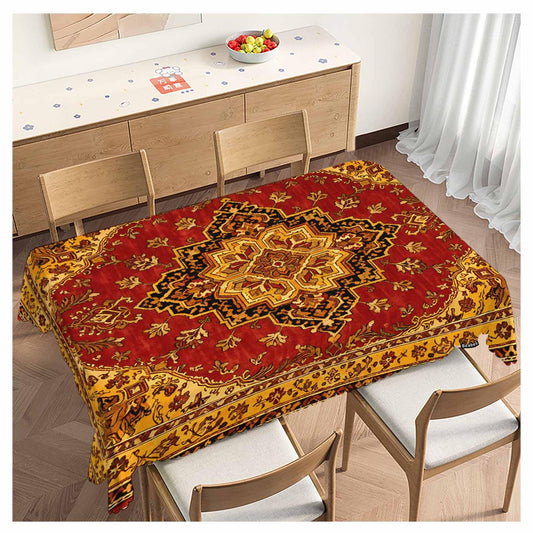 Beabes Rug Dinner Tablecloth Table Cover, Geometric Bohemian Style Carpet Rug 52x70 Inch Table Cloth Dust-Proof Table Cover Protector for Home Restaurant Picnic Camping BBQ Coffee, Red