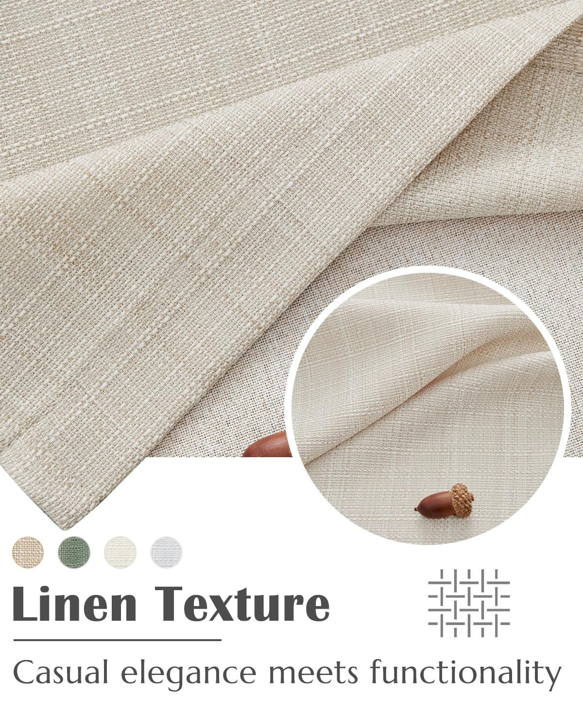 jinchan Faux Linen Valance Kitchen Curtain Light Filter Double Layer 18in