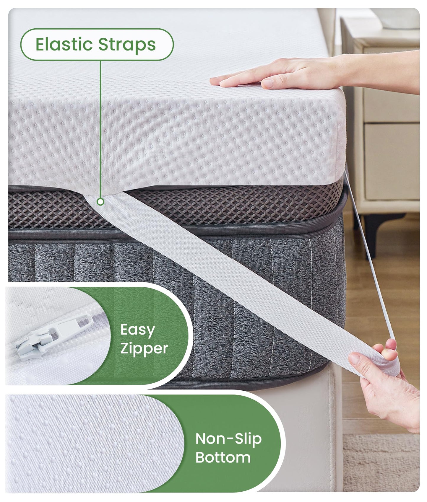 SINWEEK 3 Inch Memory Foam Mattress Topper Full Size with Breathable Bamboo Cover, Pressure Relief Mattress Pad to Revitalize Old or Sagging Beds, Non-Slip and Machine Washable for Easy Care