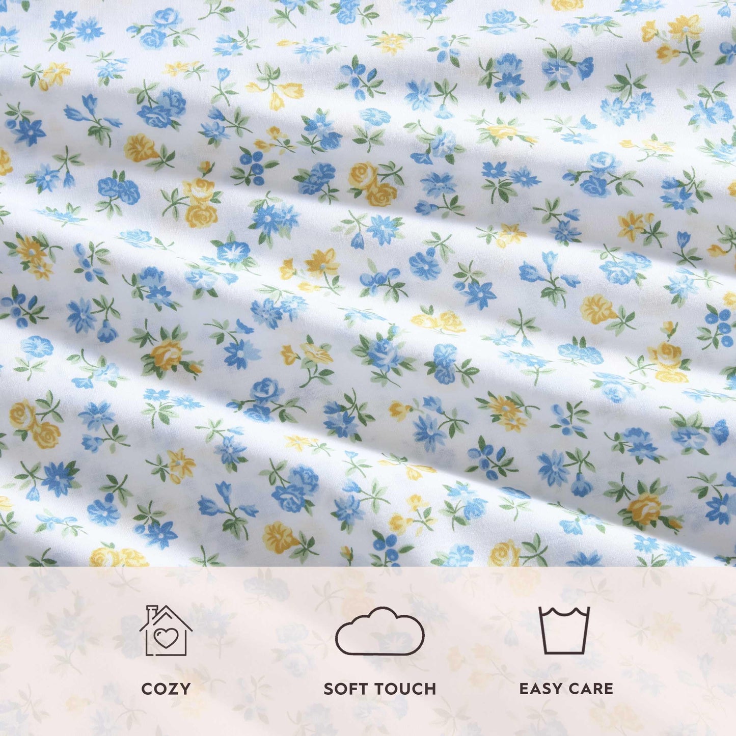 Laura Ashley - King Sheet Set, Crisp & Cool Cotton Percale Bedding for Year Round Comfort, Deep Pocket, Bed Sheets with Matching Pillowcases (Ditsy Doodle Blue)