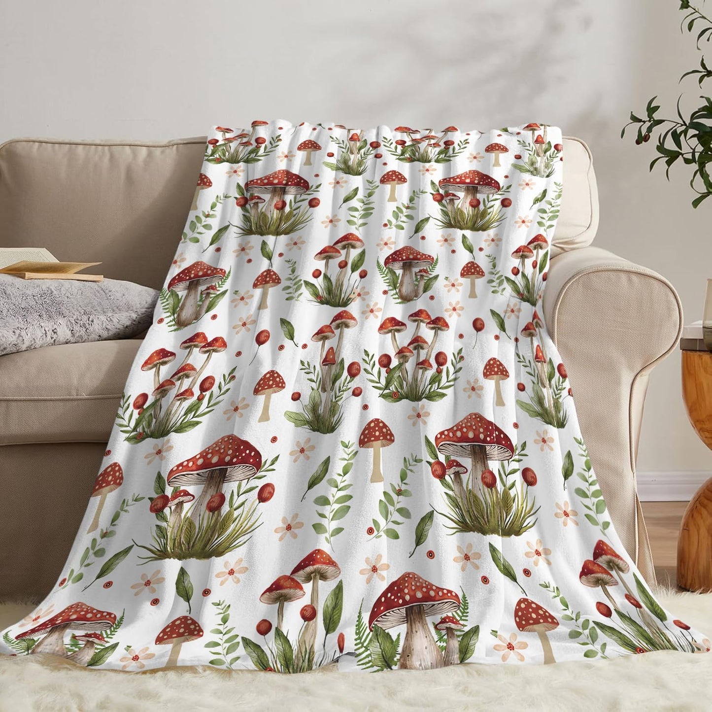 Mushrooms Blanket Mushrooms Throw Blanket Stuff Decor Merch Cozy Flannel Soft Warm Plush Lightweight Bedding Gifts for Girl Woman Sofa Bedding Couch 60"X50"