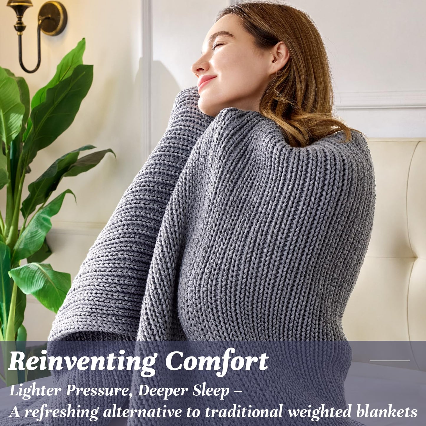 Guohaoi Knitted Weighted Blanket for Adults (Light Grey 60"x80" 15lbs) No Beads Cooling Throw Blanket for Hot Sleepers, Home Decor Breathable Chunky Knit Heavy Blanket Use on Queen/King Size Bed