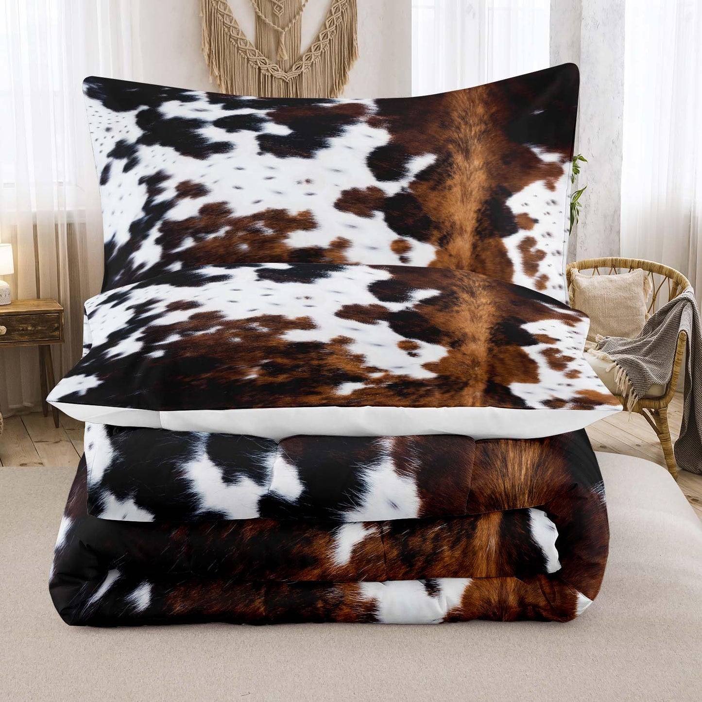 Tailor Shop Cow Print Bedding Set - Twin Size Cartoon Milk Cow Comforter Set for Kids Teens Boys Girls, Includes 1 Comforter and 1 Pillowcase