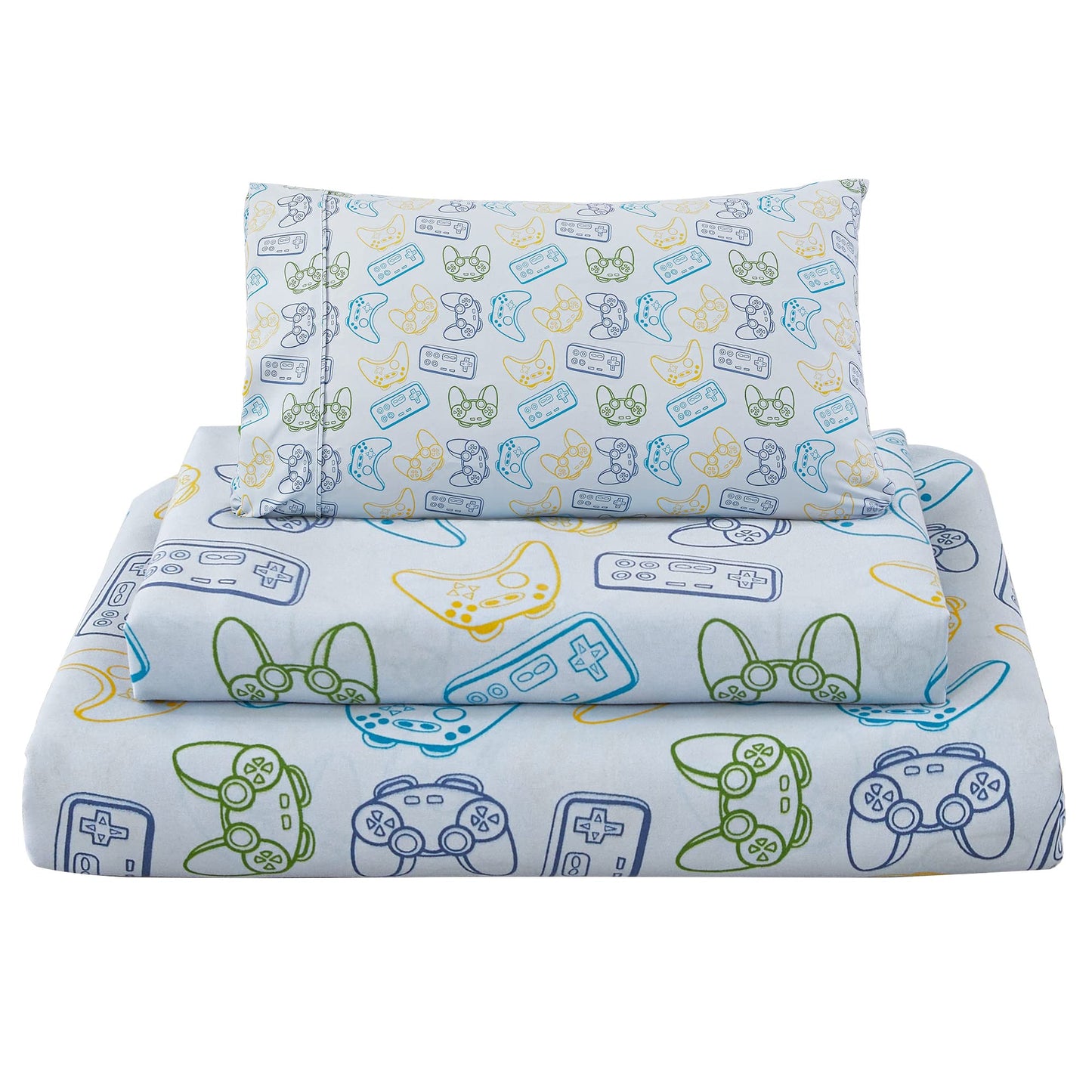 Viviland 3 Pieces Boys Grey Twin Sheet Set - Soft Microfiber Fitted Flat Sheets & Pillowcase - Game Player Paddle Printed Bedding Sets - for Kids & Toddlers