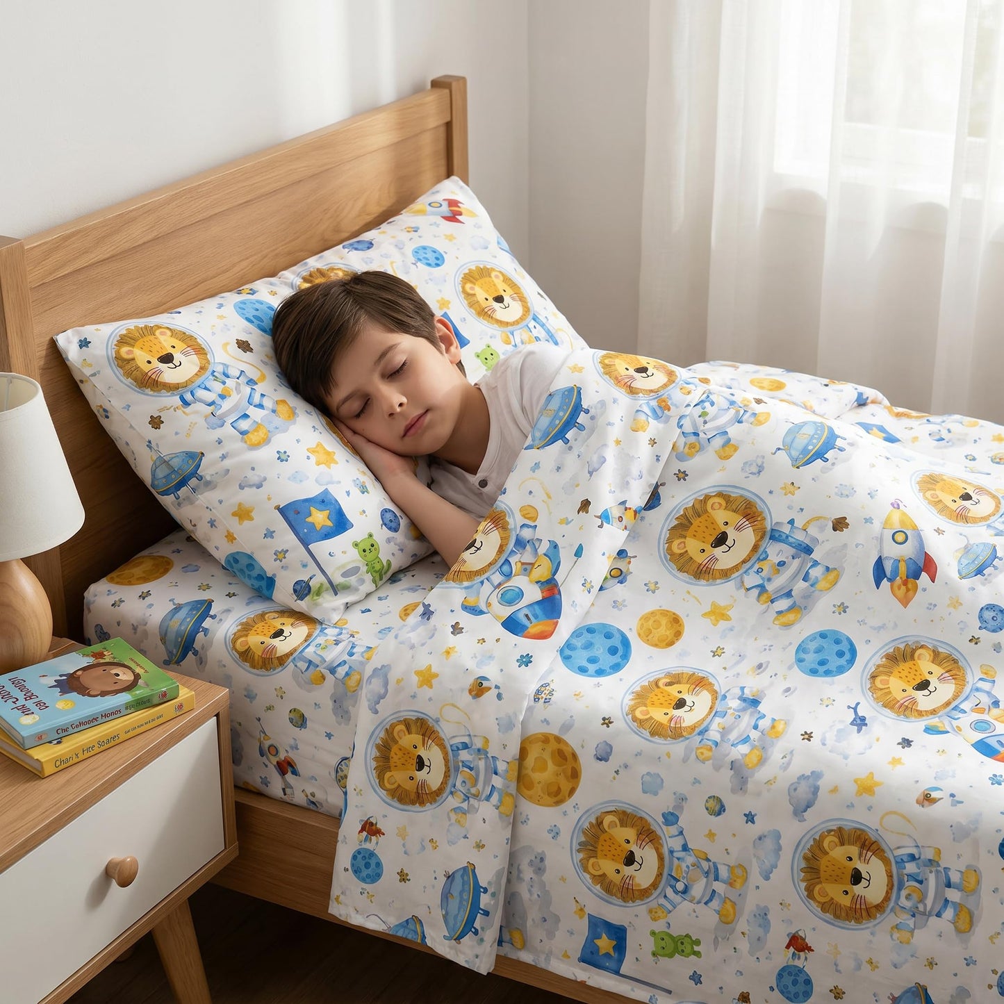 YIYEA 100% Cotton Kids Sheets, Ultra Soft Cozy Cute Bed Sheets Set for Girls, Boys, Teens, 16" Deep Pocket, 3PC, Twin