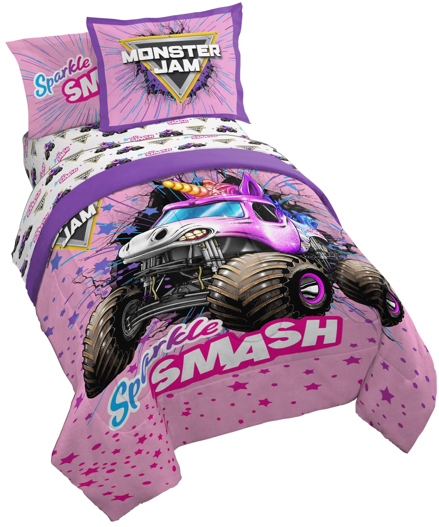 Jay Franco Kids Bed Set, Pink, Monster Jam, 7 Piece Full