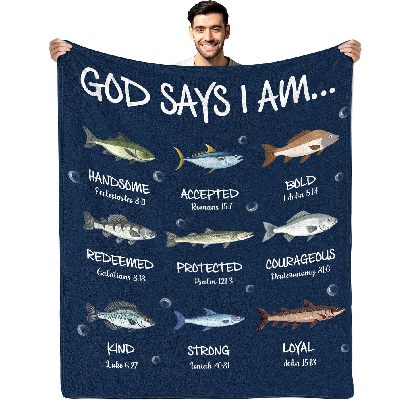 CIUGOIG Christian Fishing Gifts for Men, God Says i Am Fish Blanket 50"x60", Religious Birthday Gifts for Fishing Bible Verse Blanket, Fisherman Gifts, Christian Fishing Blankets