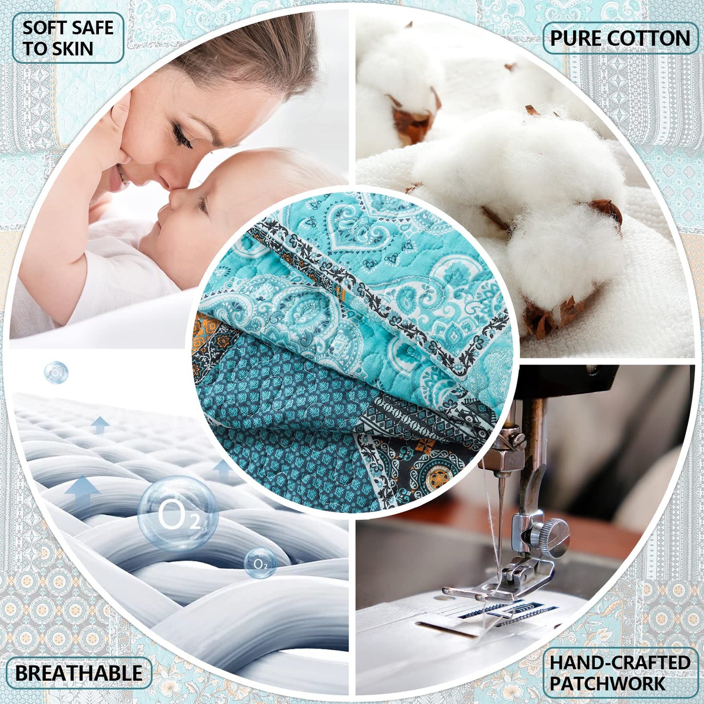 BEDIFANY 3 Pieces Cotton King Size Quilt Sets, King Bedspread Lightweight Quilted Reversible Coverlets Farmhouse Quilt Bedding Sets Boho King Quilt Set for Bed Decorations for All Seasons