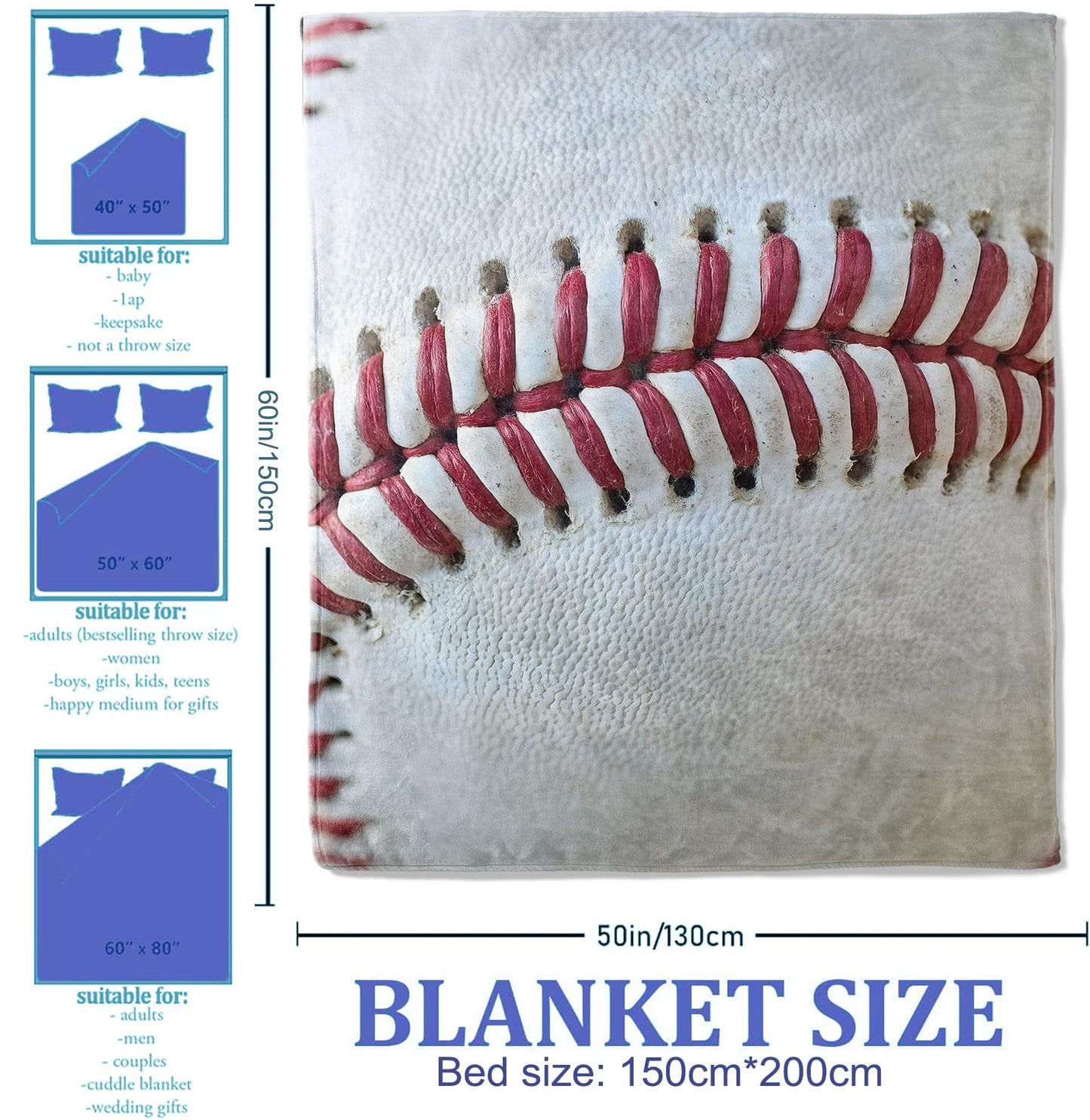 Plistiz Baseball Throw Blanket 60"x80", Soft Flannel Baseball Theme Blankets for Living Room Couch, Home Decor Gifts for Adults and Women