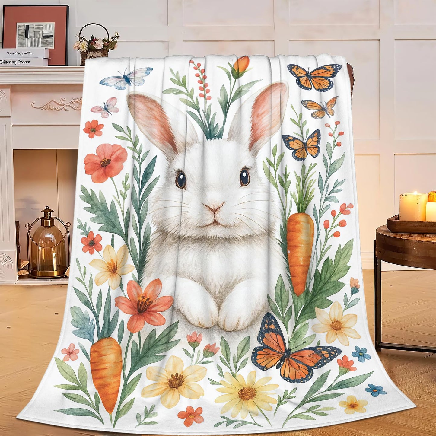 Rabbit Blanket Cute Bunny Throw Blanket Soft Warm Cozy Fleece Fuzzy Plush Rabbit Flannel Blankets Gifts for Girls Women Boys Kids Adults 40"X50"