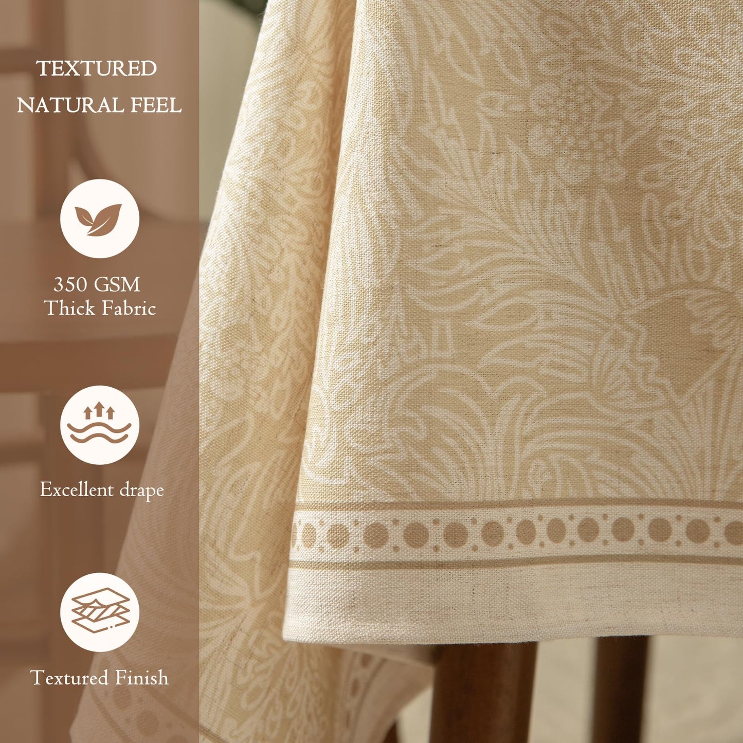 Dorachic Beige Thick Linen Tablecloth for Rectangle Tables, Waterproof Wipeable Decorative Table Cover for Dining Kitchen Indoor Outdoor, 55" x 71", 4-6 Seats