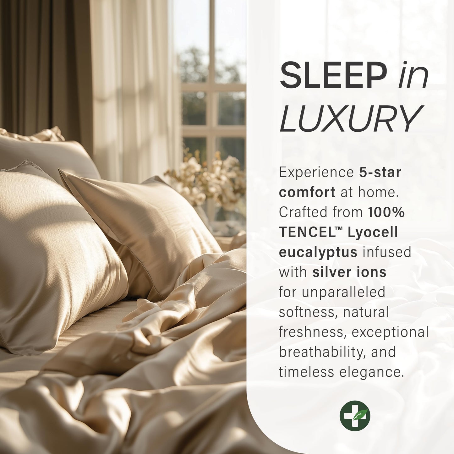 HARMONIC SILVER Eucalyptus Collection Split King Size Sheet w/Silver Ions | 100% Tencel | Ultra Soft | Cooling for Hot Sleepers | 18" Deep Pocket [Charcoal]
