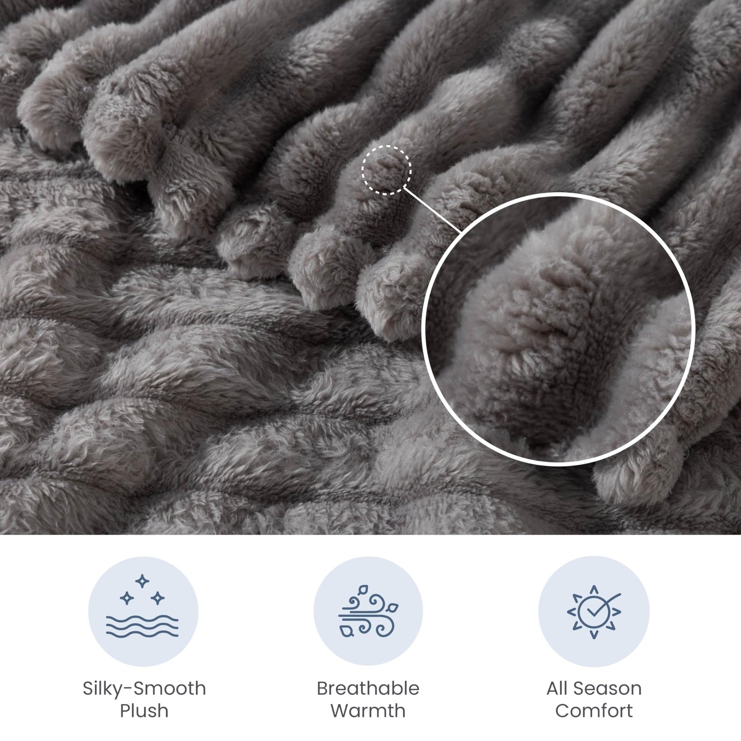 Berkshire Ribbed VelvetLoft® Throw – 330gsm Medium Weight Plush, Extra Soft & Warm Plush Throw Blanket for Bedroom, Couch, Travel – Durable & Easy Care(Stormy Weather, Throw Size 50" x 60")