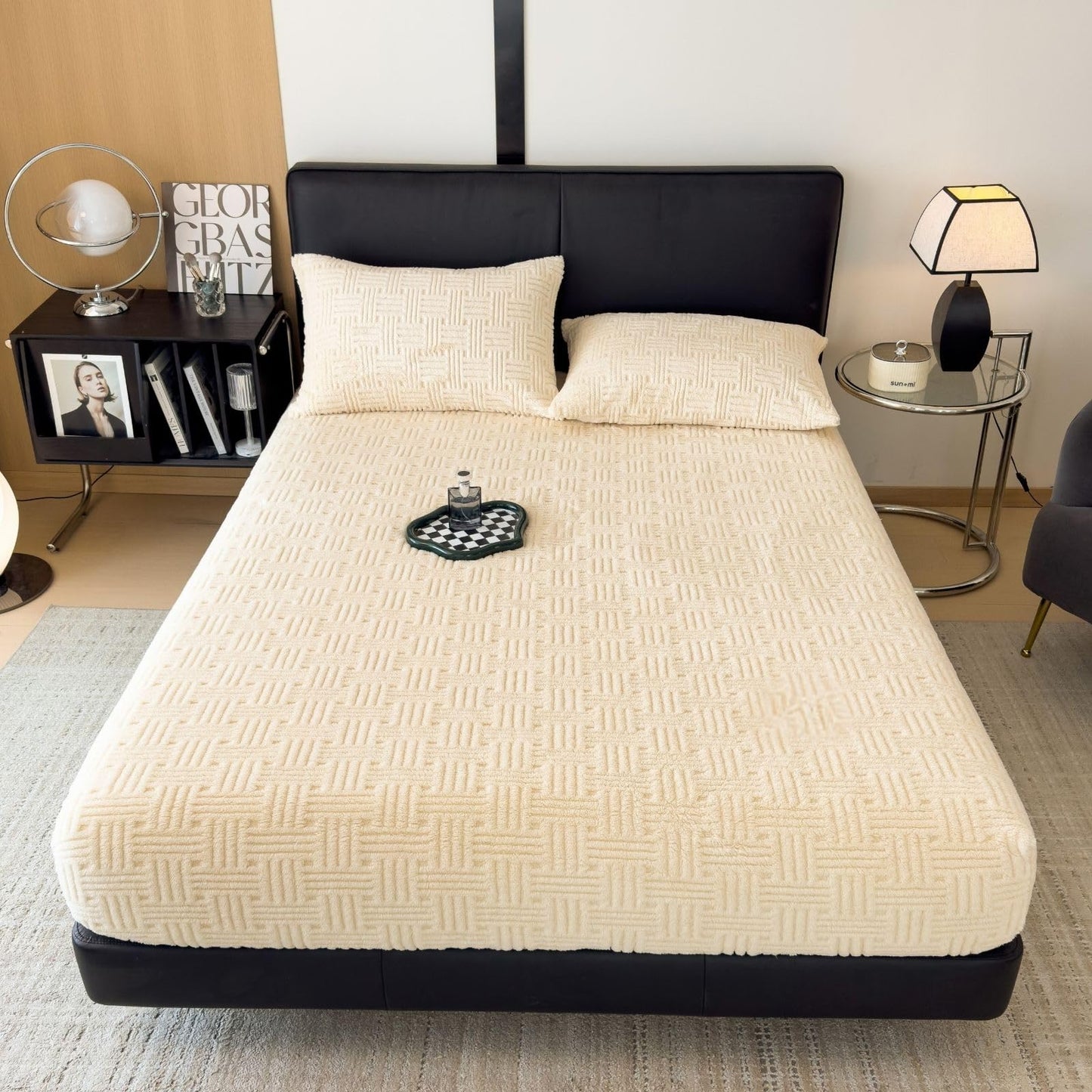 ZIQINPSQ Twin Size Flannel Fitted Sheet - 1 Piece Winter Warm Deep Pocket (15") Bed Sheet, Shrink & Fade Resistant, Hotel Quality, Ivory