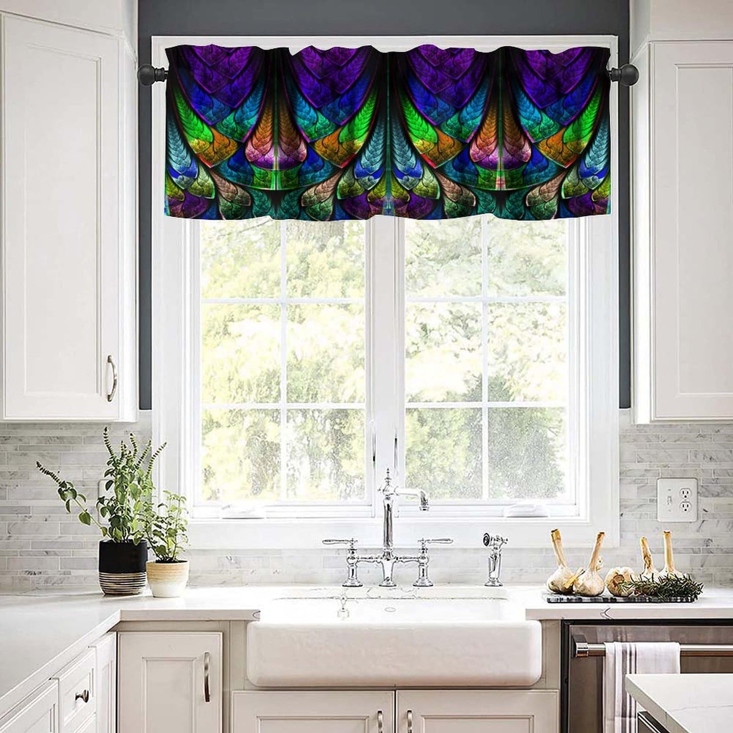 BenYaSong Abstract Window Valance,Fractal Pattern in Stained Glass Style Blackout Window Valance for Home Kitchen Livingroom Coffee Room Window Valance 1 Panel 54x18inch