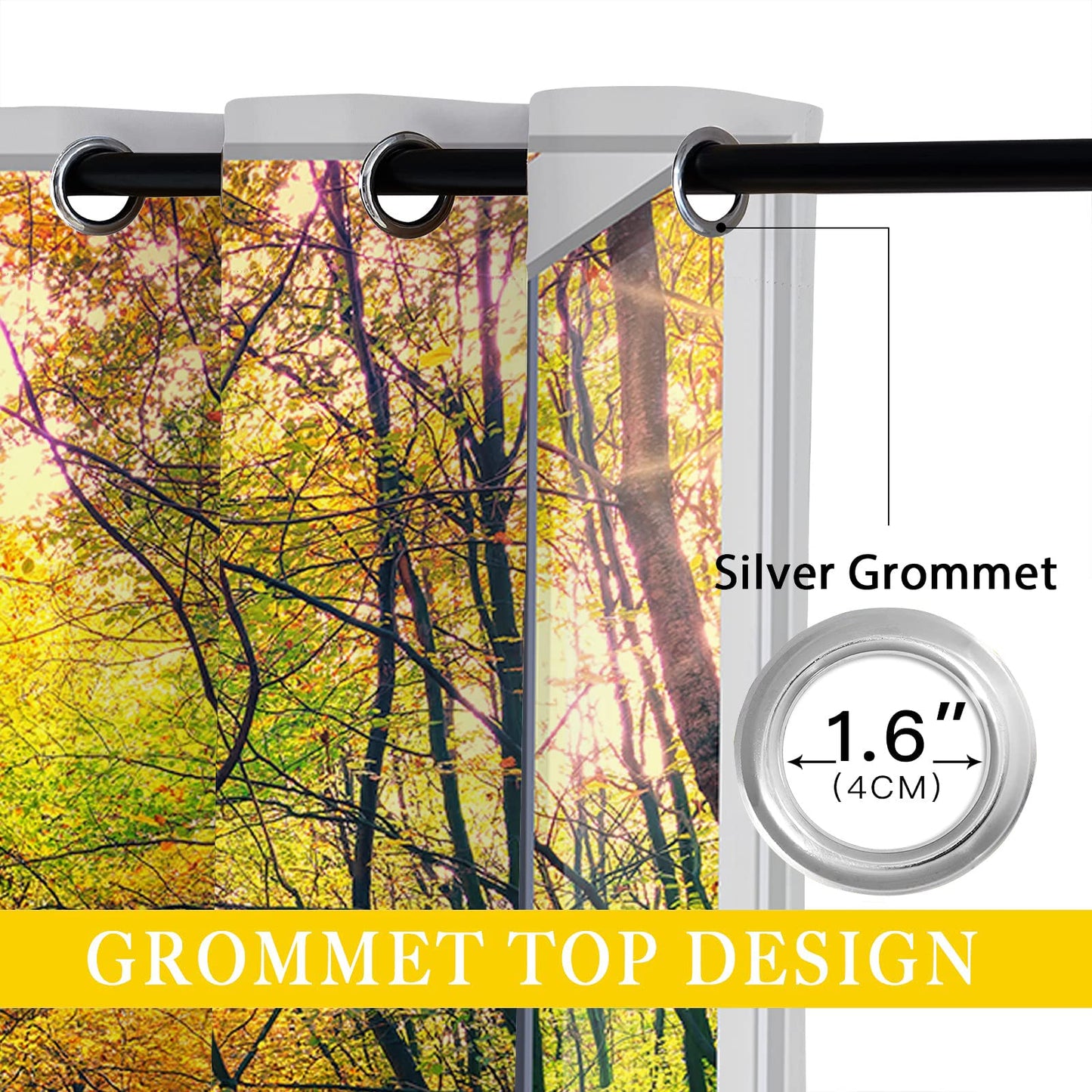 Forest Blackout Curtains for Girls Boy Home Decor, Nature Autumn Woodland Trees Scenery Grommet Thermal Insulated Drapes Darkening Window Curtain for Bedroom Living Room, 42 x 45 Inch