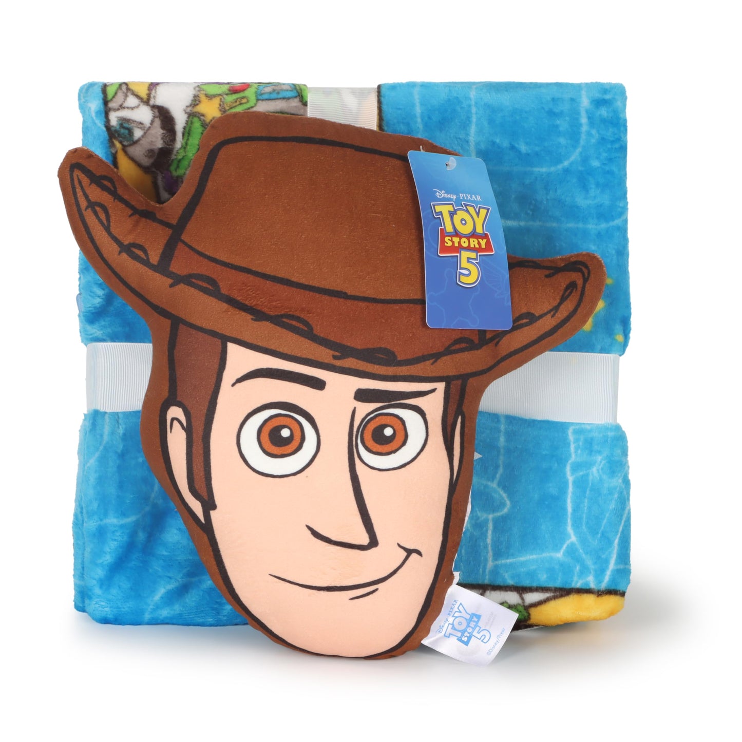 Jay Franco Kids Nogginz Set – 12" Inches Nogginz Pillow & 40" x 50" Inches Cozy Plush Throw Blanket, Ultra-Soft Character Nap Set for Travel, Bedroom & Couch Décor, Blue - Toy Story Woody