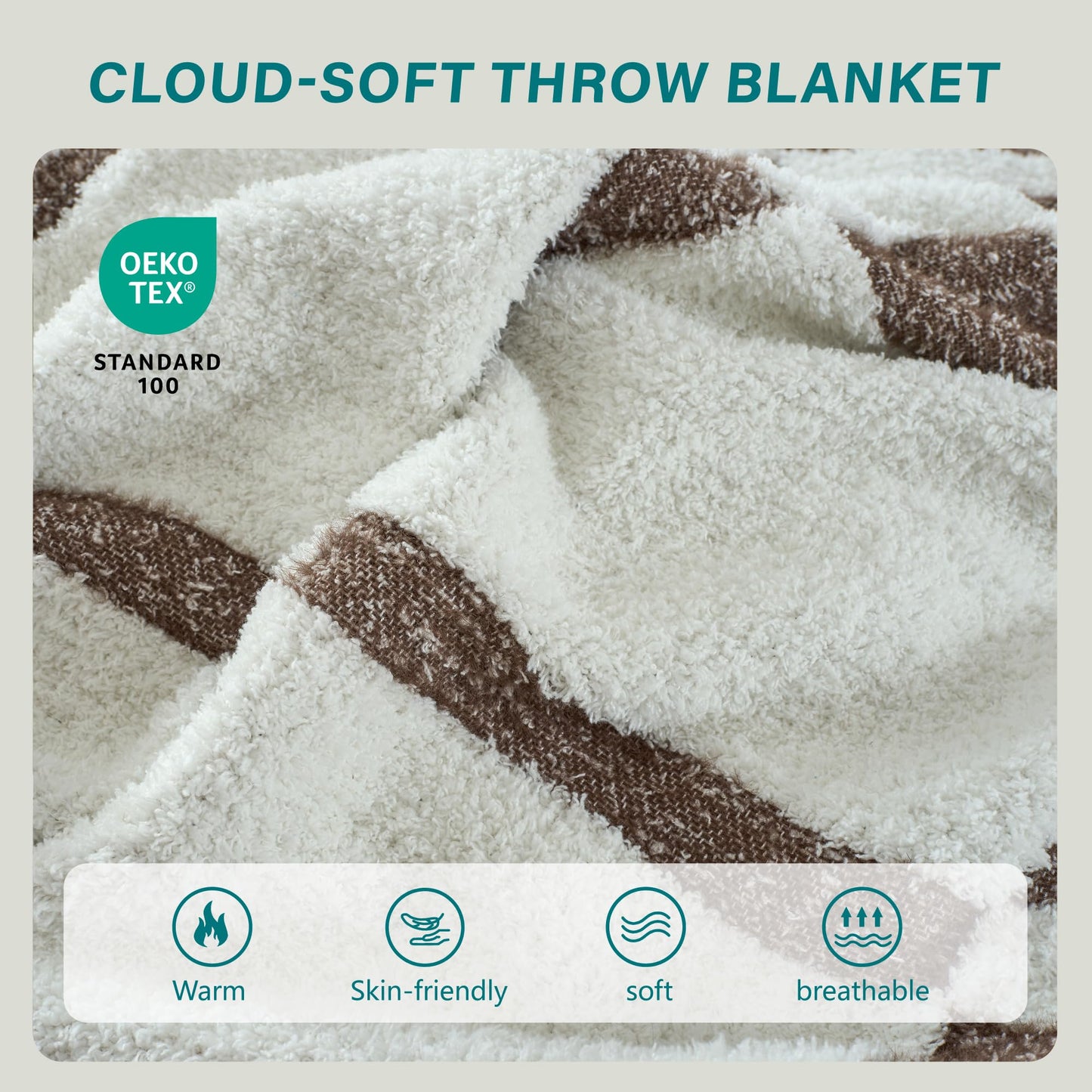 CloudDwelling Winter Plaid Throw Blanket Fluffy Fuzzy Soft Lightweight Cozy Farmhouse Tassels Checkered Knitted Throws for Couch Sofa Bed (Brown, 50"x60")