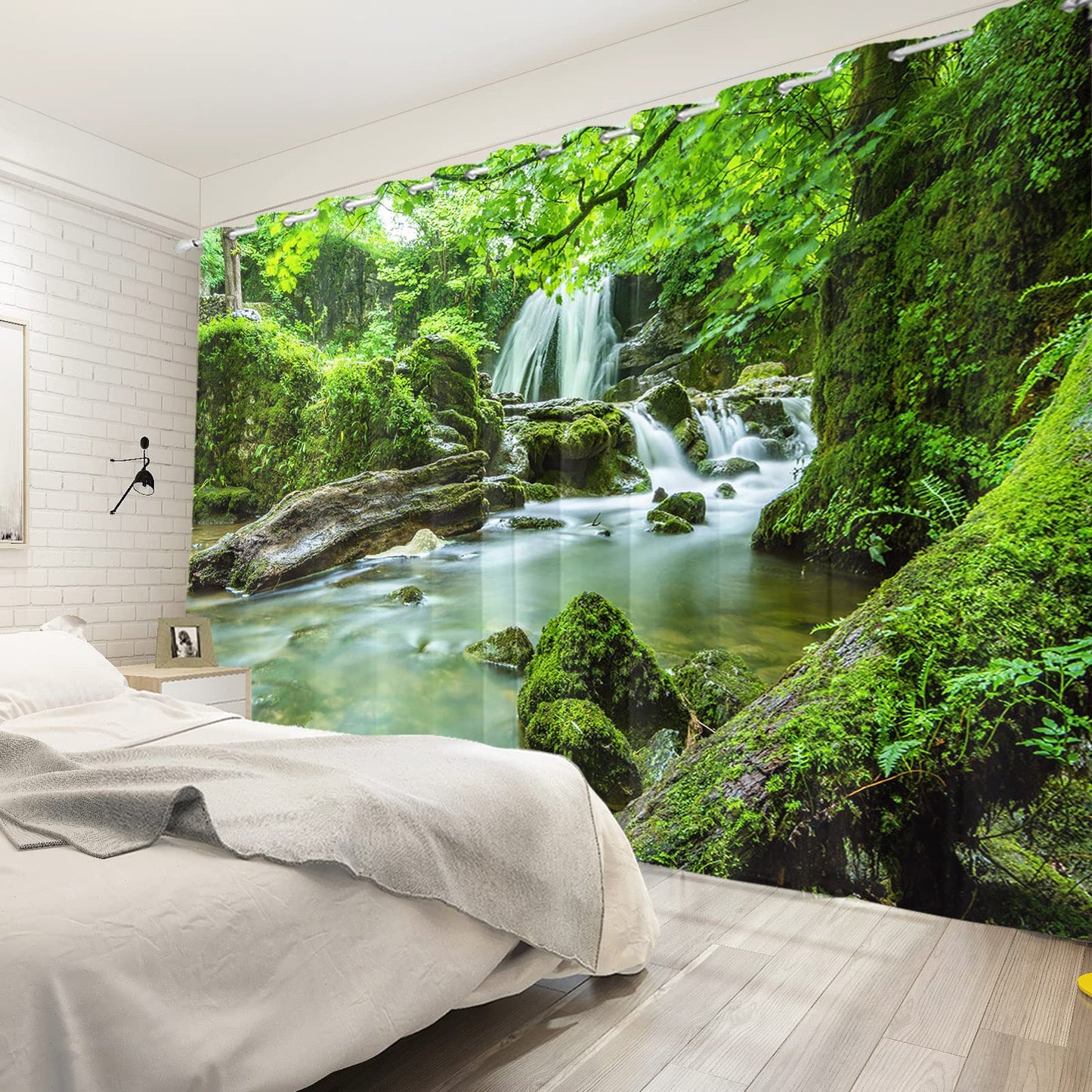 Leyiyi Waterfall Window Curtains Jungle Mountains Flowing Stream Waterfall Mossy Rocks Nature Scenery Blackout Curtains Jungle Forest Thermal Insulated Drapes for Bedroom 52x84 Inch,2 Panels